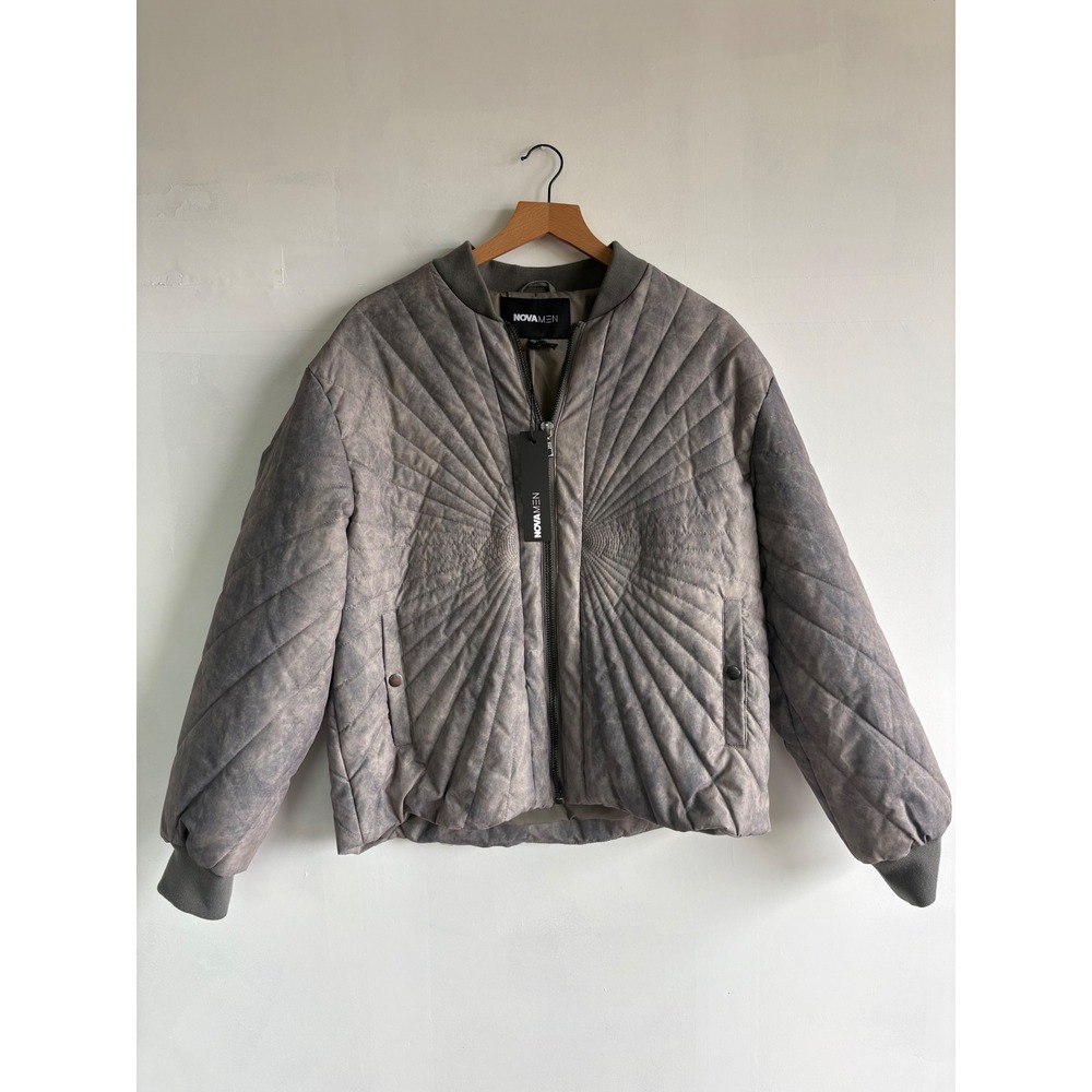 NovaMEN Dirty Washed Stitched Paneled Bomber Jacket Grey FNMK054053 Mens M NWT